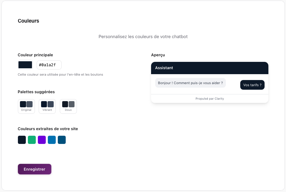 Sélection des couleurs