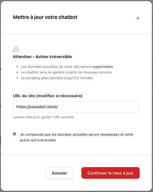 Fenêtre de confirmation avant la nouvelle analyse