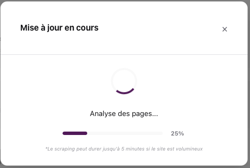 Barre de progression pendant la mise à jour